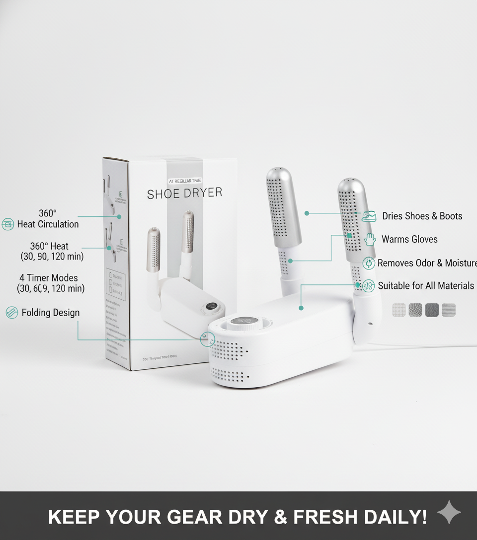 Electric Shoe Dryer with Smart Timer &amp; 360° Heat Circulation